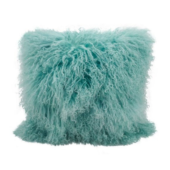 Ice Blue Mongolian Lamb Fur Pillow, 16" sq filled (2 pillows) - Picture 1 of 2